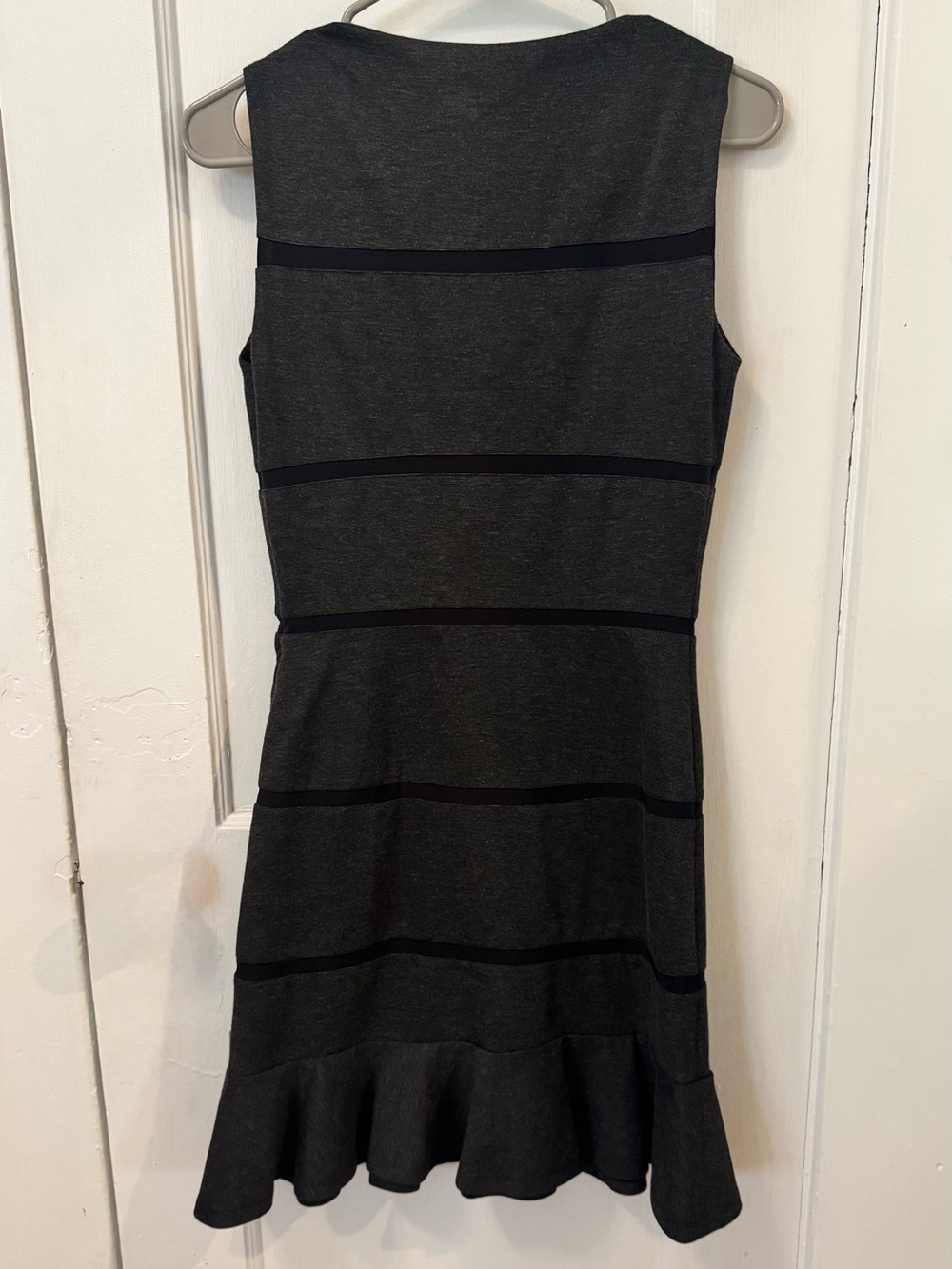 Sleeveless Charcoal Gray Knit Dress with Flounce Hem